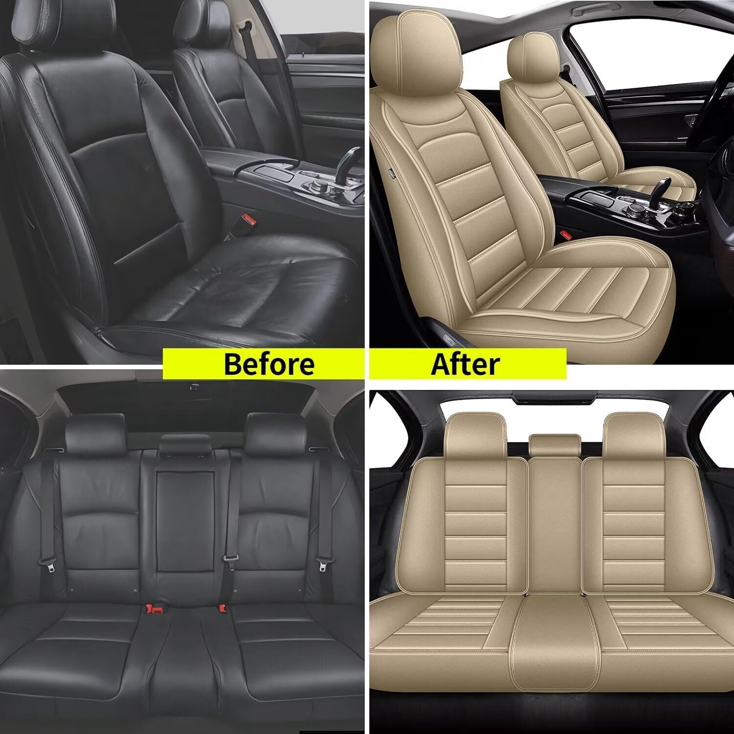 DIKSOAKR Prius Seat Cover Fit for Toyota Prius Accessories 2001-2015,Full Sets Waterproof Faux Leather Seat Protector,Auto Premium Interior(Beige,2 Row 5 Seats)