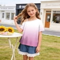 thumbnail image 5 of ITSAME One Shoulder T-Shirts for Girls Short Sleeve Tops Gradient Print Summer Loose Casual Tees Pink Size 9, 5 of 9