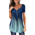 thumbnail image 2 of CHOK T-shirt Blouse à Manches Courtes Irrégulières Col Rond Imprimé Boutons pour Femmes Grande Taille en Solde, 2 of 7