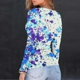 thumbnail image 4 of Women's Floral Printed Knit Shirt Casual Long Sleeve Round Neck Stretch Slim Fit Shirt Top, 4 of 7