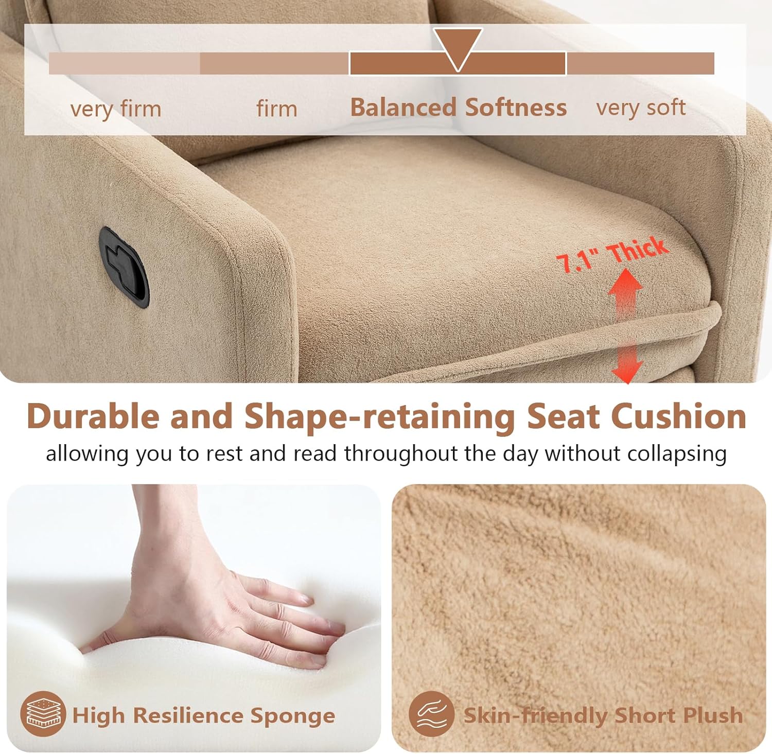 REHOUSING Adult Velvet Nursery Rocking and Swivel Recliner with Foot Rest, Brown