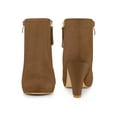 thumbnail image 5 of BLISSFUL STEP Women's Ankle Boots Platform Round Toe Zipper Block Heels Brown 9, 5 of 5