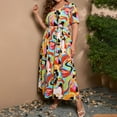 thumbnail image 6 of CHUMUD Women's Plus Size Floral Maxi Dress V-Neck Short Sleeves High Waist Bow Tie Long Dresses Vacation Mom Dress, 6 of 7