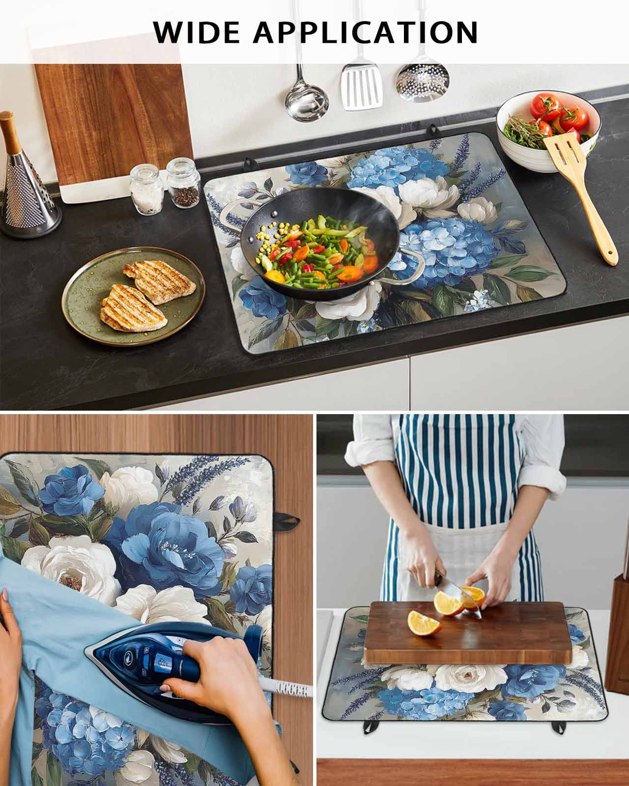 nqOlkjepod Large Induction Cooktop Protector Mat 24"x21", White Blue Spring Floral Stove Top Covers for Electric Stove, Pastoral Flowers Vintage Stove Burner Cover Mats, Glass Top Stove Cover