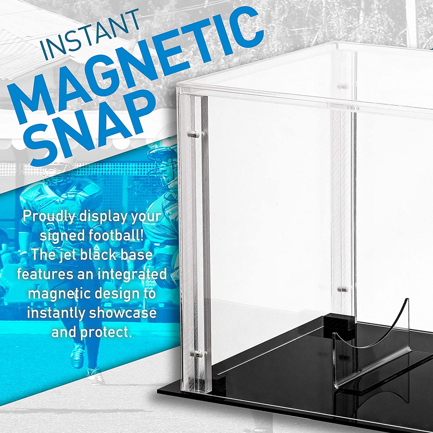 Franklin Sports Football Display Case – Full Size Durable Acrylic Case – Magnetic Snap Together Design – Memorabilia - UV Protected - Sport Collectibles