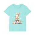 thumbnail image 4 of Virmaxy 3-10Yrs Children's Spring Easter Essentials Cute Bunny Print Cotton Top with Short Sleeve for School Celebrations Daily Wear Blue-5 5 Years, 4 of 4
