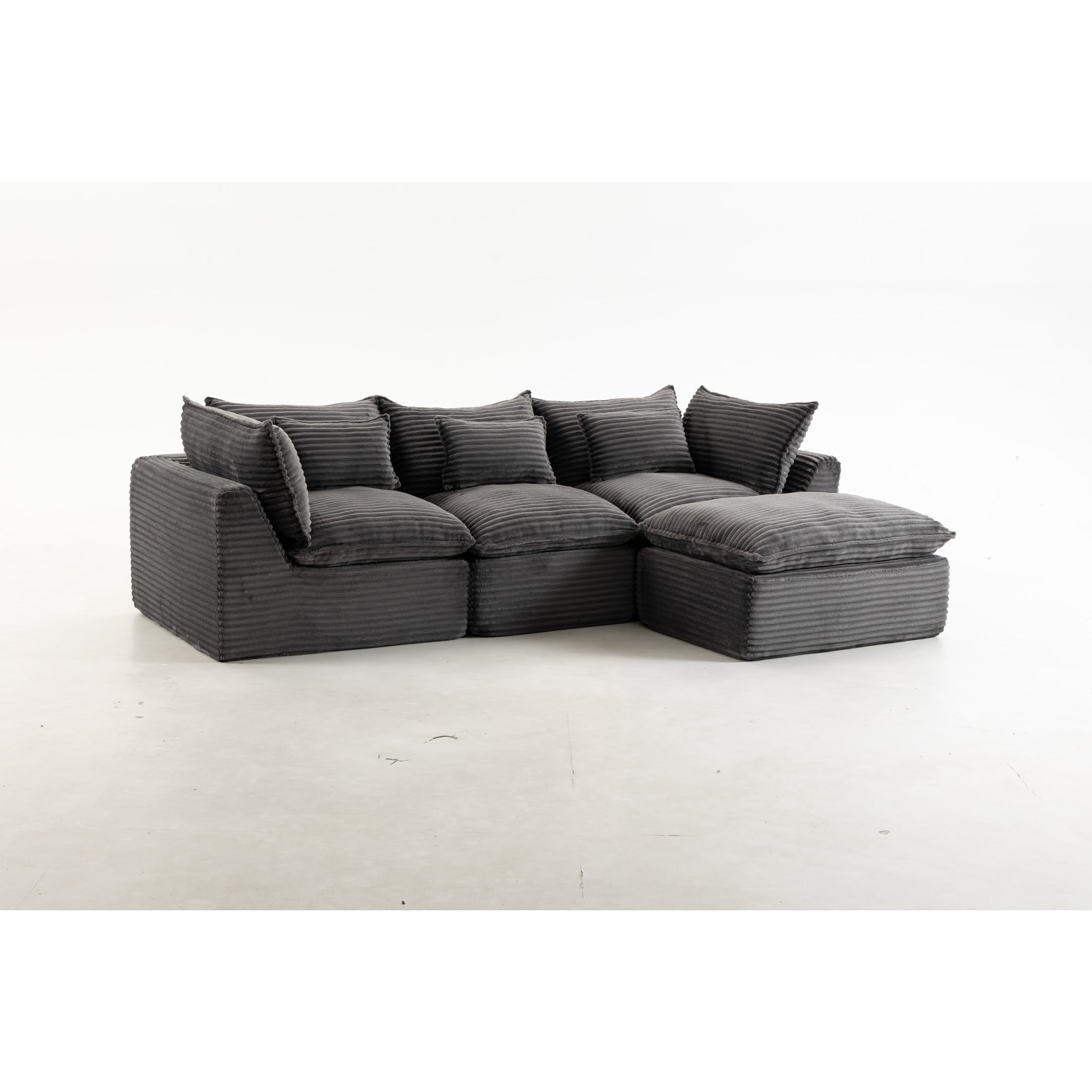 GDF Studio Lunas 102.3" Oversized Modular Corduroy Cloud Sectional Sofa, 3-Seat Comfy Couches with Ottoman, Grey