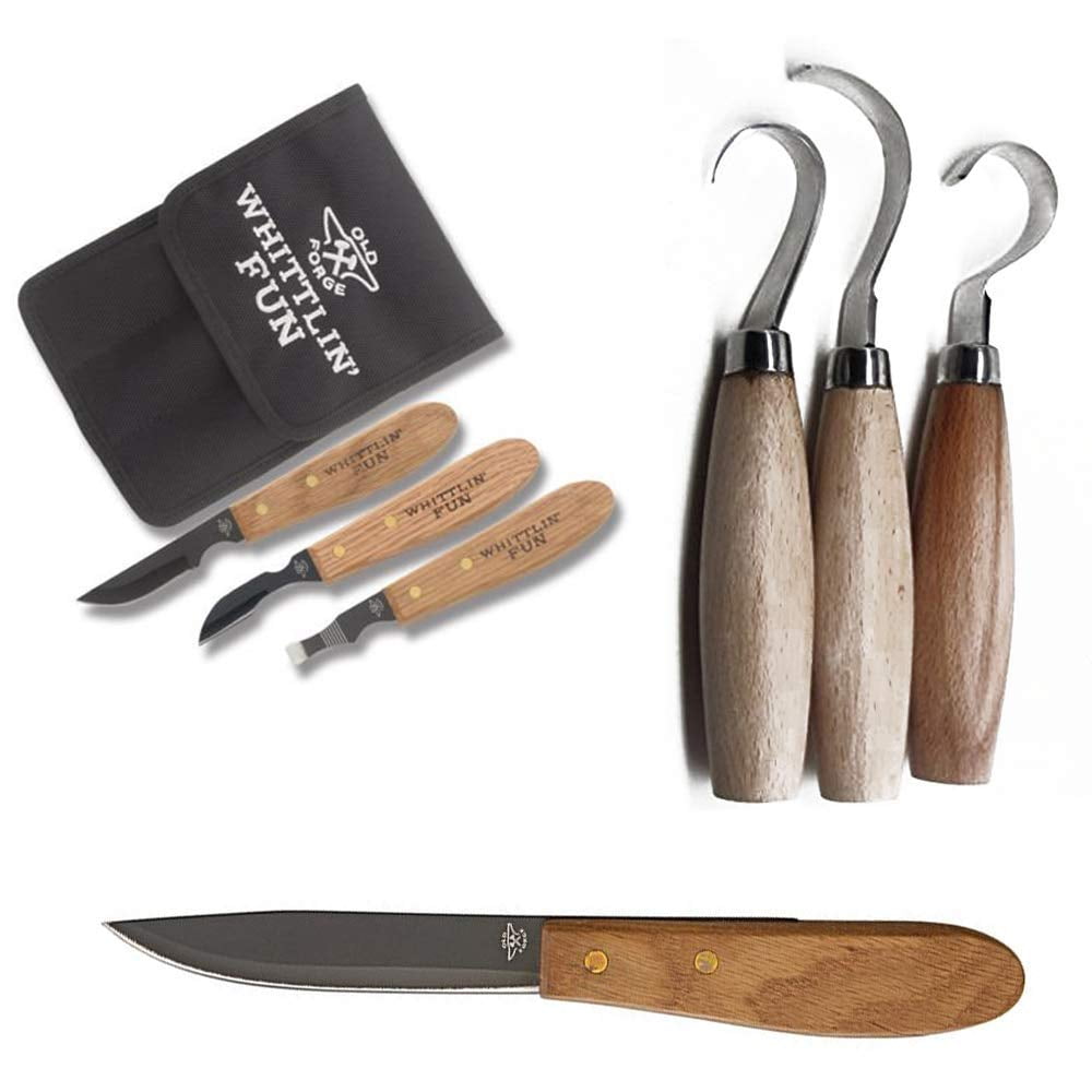 Old Bushcrafter Knife, 3 Pc. Wood Carving Scorp Inshave Bowl