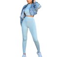 thumbnail image 2 of KOMOO 2Pcs Women Bodycon Tracksuit Outfits Long Sleeve Crop Top High Waist Yoga Leggings Elastic Workout Sets, 2 of 6