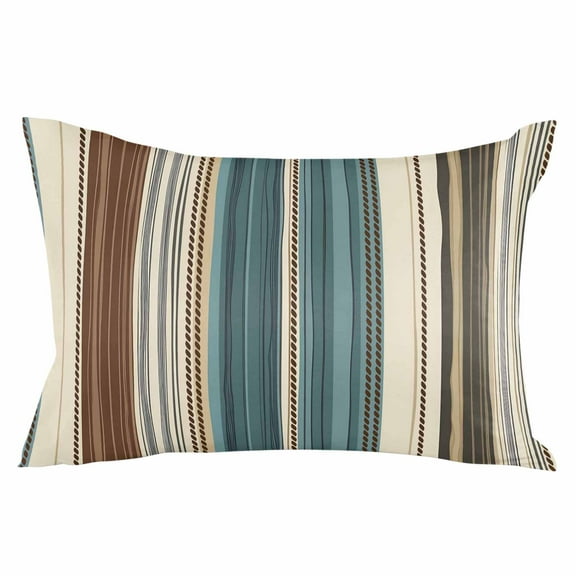 Teal Boho Stripes Throw Pillow Cover 16 x 24 Inch Decorative Pillow Cover Modern Bohemia Brown Beige Texture Lumbar Pillowcase Seasonal Rectangle Cushion Case for Couch Sofa Bed Living Room