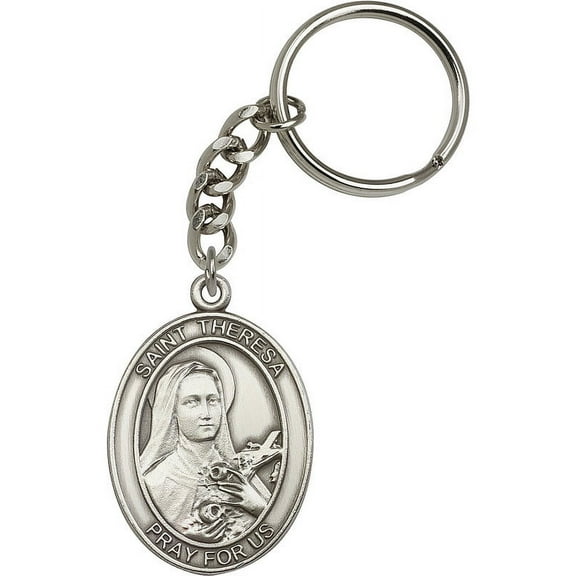 Antique Silver-Plated St. Theresa Keychain 1 7/8 x 1 1/4 inches