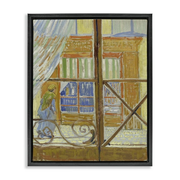Stupell Industries Van Gogh View of Butcher's Shop Buildings & Architecture Painting Black Floater Framed Canvas Art Print Wall Art, 17 x 21