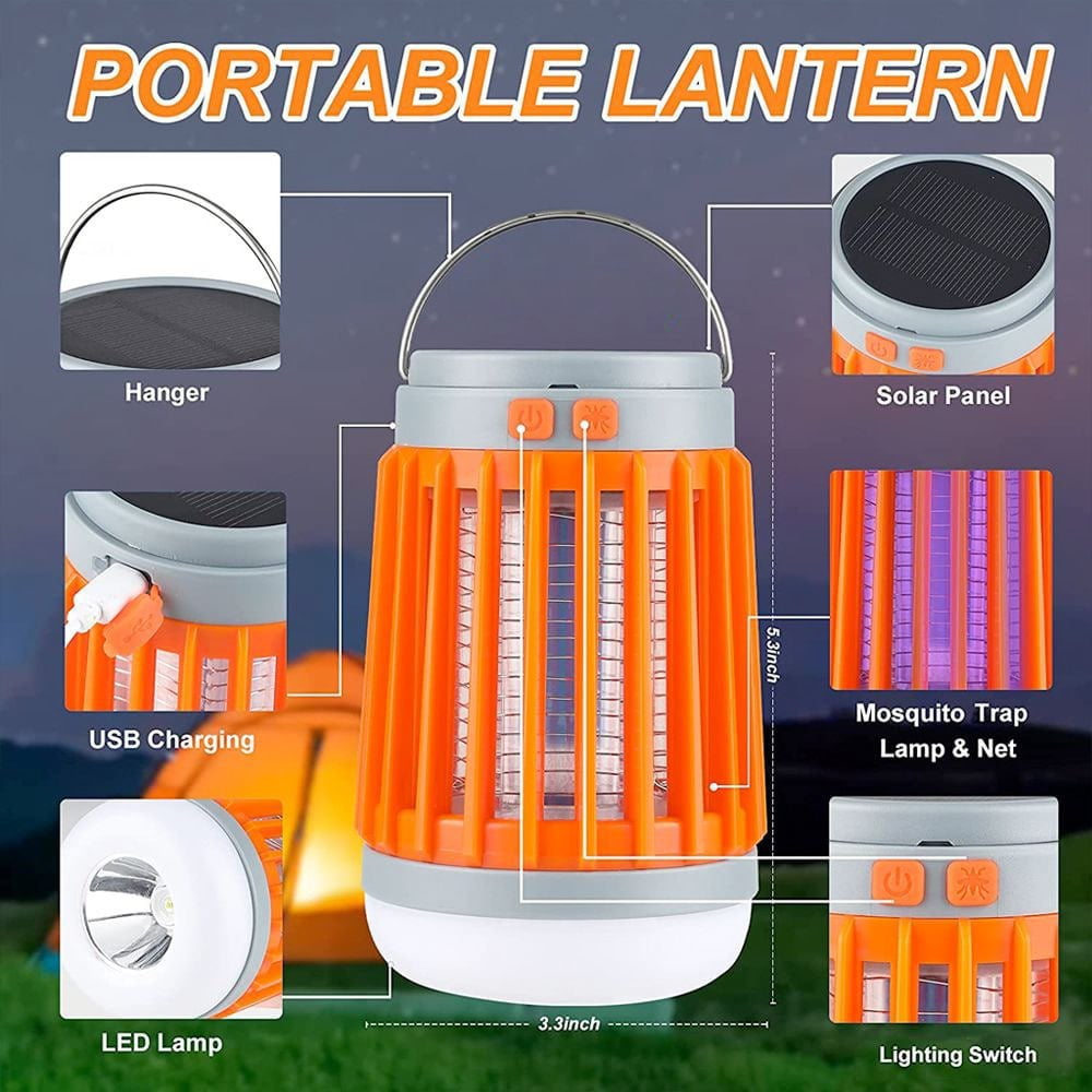 (2 Pack) Fuze Bug Zapper Mosquito Killer Lamp 3-in-1 Rechargeable Solar & USB Powered Waterproof Hanging Camping Lantern