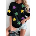 thumbnail image 2 of Women's Black Sequin Stars Patched Relaxed Fit T-Shirt for Casual Wear | [ZhiHiMeRi] | (US 20-22)2XL, 2 of 7