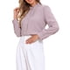 thumbnail image 4 of INSPIRAR CHIC Blusa de Ruffles para Mujeres con Cuello Alto, Con Volantes Largos y Botones, Blusas Vintage en Gris y Rosa, 4 of 6