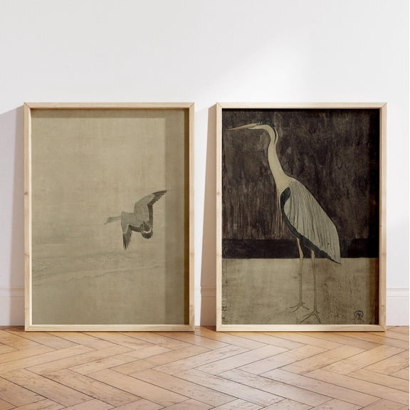 UNFFRAMED Blue Heron Posters Set, Vintage Bird, Minimalist Wall Art Set 2 Prints 8x12