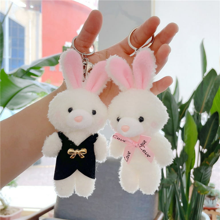 Pontos 11cm Rabbit Key Chain Cartoon Image Fluffy Realistic  Three-dimensional Comfortable Touch Decorative Valentines Gift Cute White Rabbit  Plush Doll Bag Hanging Pendant Fashion Accessory 