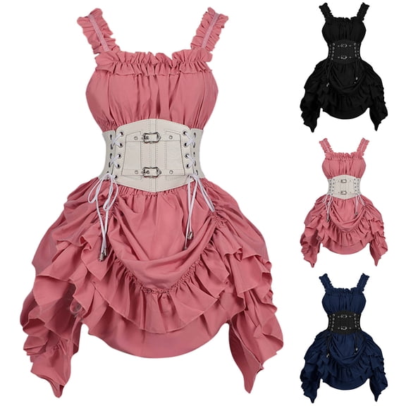 Feancey Womens Mini Dress Cosplay Halloween Costume Ruffle Sleeveless Corset Dresses Elegant High Waist Cocktail Party Dress Blue L
