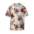 thumbnail image 4 of Uemuo Rose Flowers Pattern Cotton Linen Short Sleeve Shirts,Casual Lightweight Button Down Shirts,Vacation Beach Summer Tops-4X-Large, 4 of 7