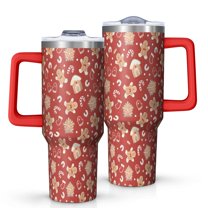 Red Christmas Gingerbread and Mitten Pattern Tumbler with Handle and Lid,40oz Double Wall Vacuum Insulated Tumbler,Cups Gift for Women and Men