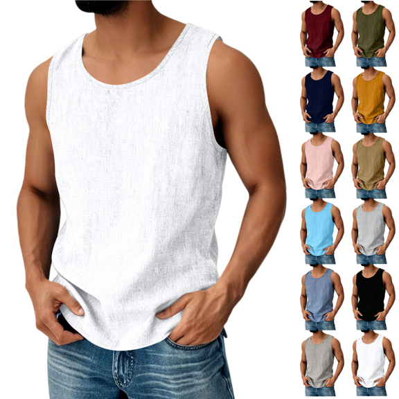 LRGSHF Men's Tank Top, Crew Neck Sleeveless Shirt, Loose Fit Solid Color Casual Summer Beach Vest Lightweight Gym Workout Shirts