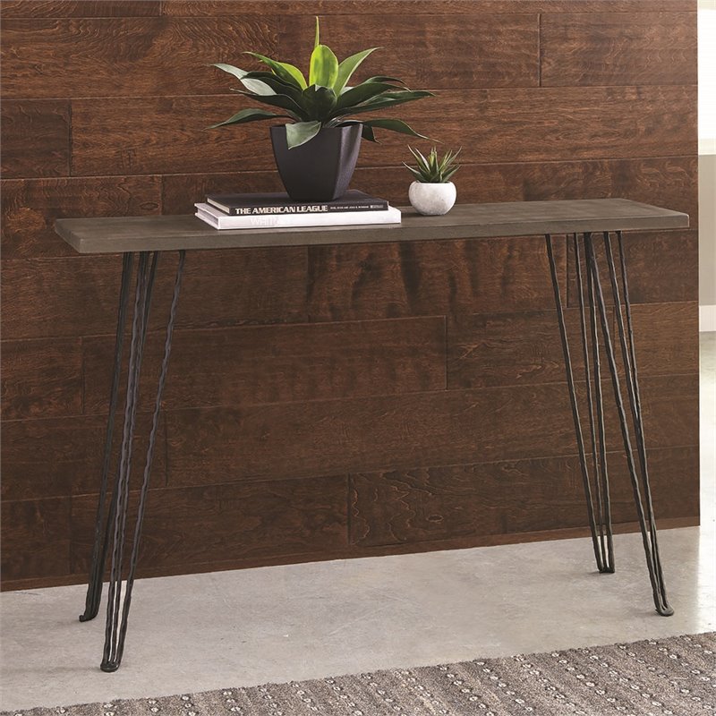 Bowery Hill Contemporary Console Table in Concrete and Black