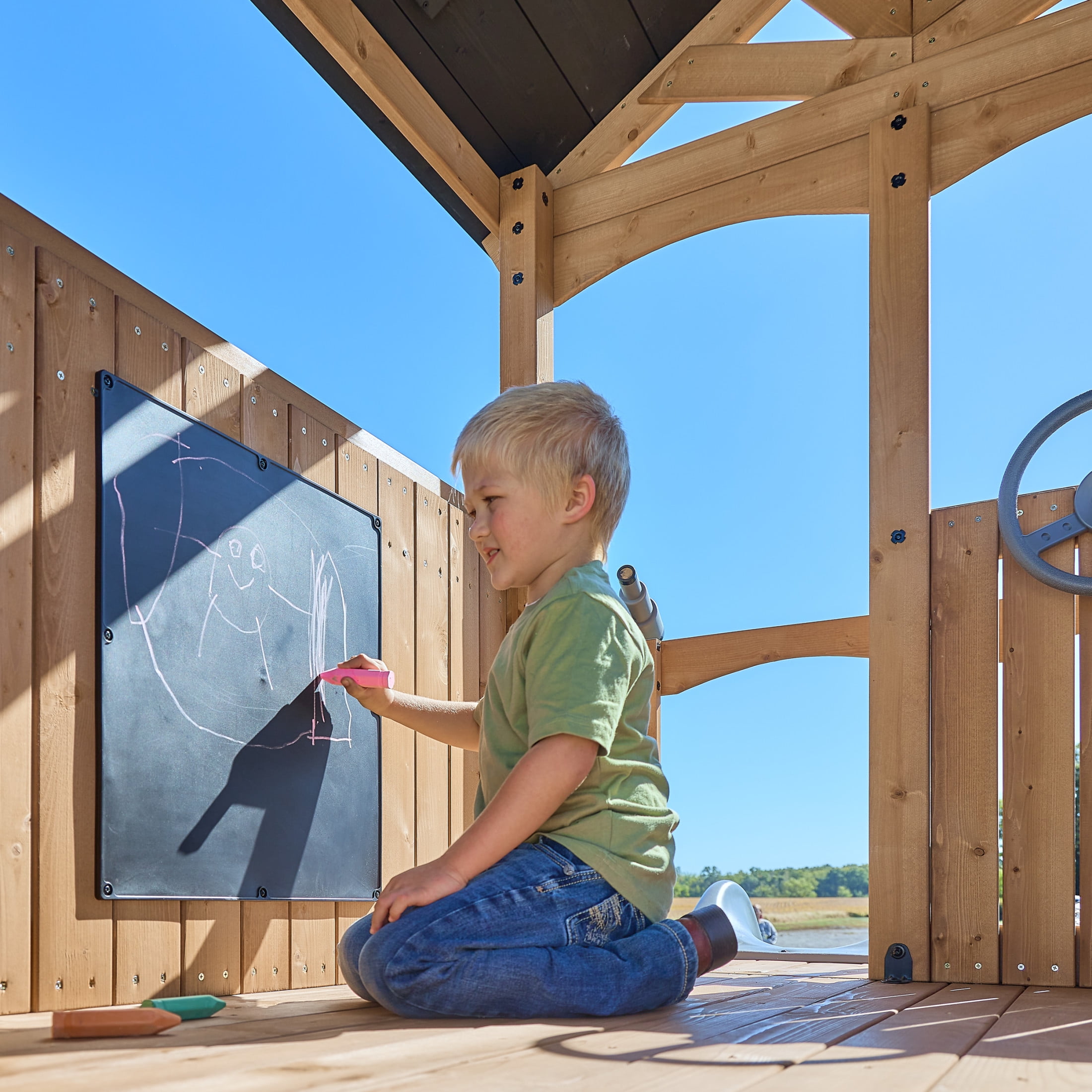 Backyard Discovery Dover Bay Spruce Swing Set, Tube Slide, Clubhouse, Rock Wall