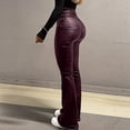 thumbnail image 5 of AHTJRT Leather Pants for Women Midweight Flare Bottoms with Pockets Metallic Retro Style Waterproof Motorcycle Full Length Trousers Wine XS, 5 of 8