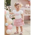 thumbnail image 4 of Cenuakty Baby6M 12M 18M Girl 1st Birthday Outfit Cute Short Sleeve Letters Embroidery Romper with Plaid Skirt, Headband 3Pcs Set, 4 of 9