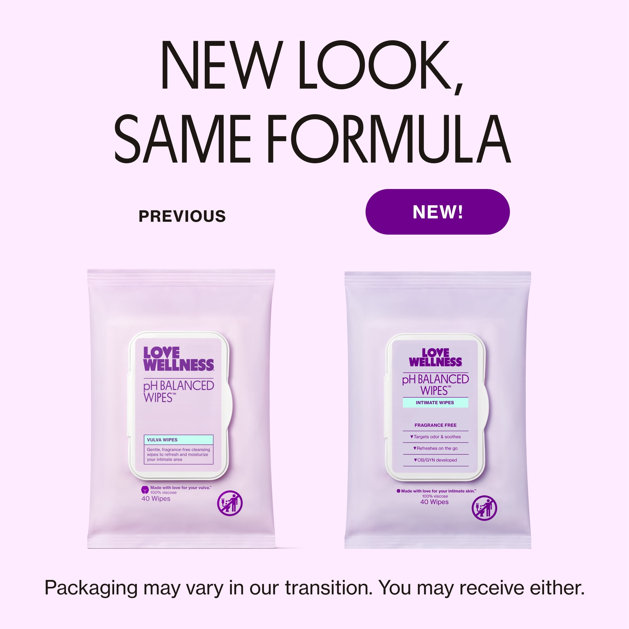 Love Wellness pH Balanced Feminine Wipes, Sensitive Skin, Face & Body, Fragrance-Free, 40 Count