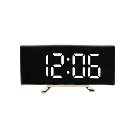 OCCOA Curved Screen Voice Controlled Alarm Clock with LED Display, Multifunctional Mirror Electronic Clock with Temperature and Snooze, No Battery USB Powered, Black
