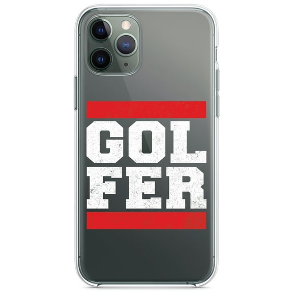 DistinctInk Clear Shockproof Hybrid Case for iPhone 11 (6.1" Screen) - TPU Bumper Acrylic Back Tempered Glass Screen Protector - Golfer Word Art