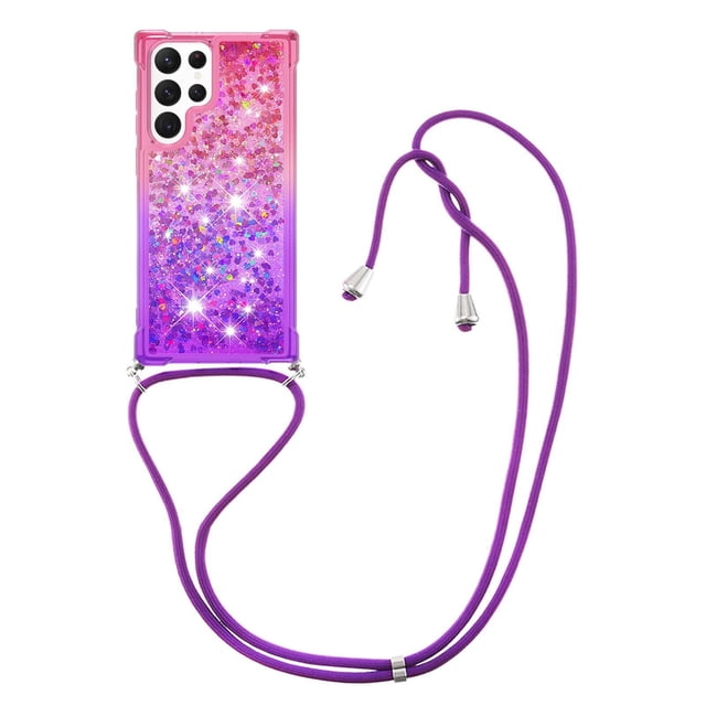 Funda para Samsung Galaxy S22 Ultra 5G Brillantina Líquida Divertida Reluciente y con Cristales en Movimiento Cuerpo Cruzado con Cordón Ajustable