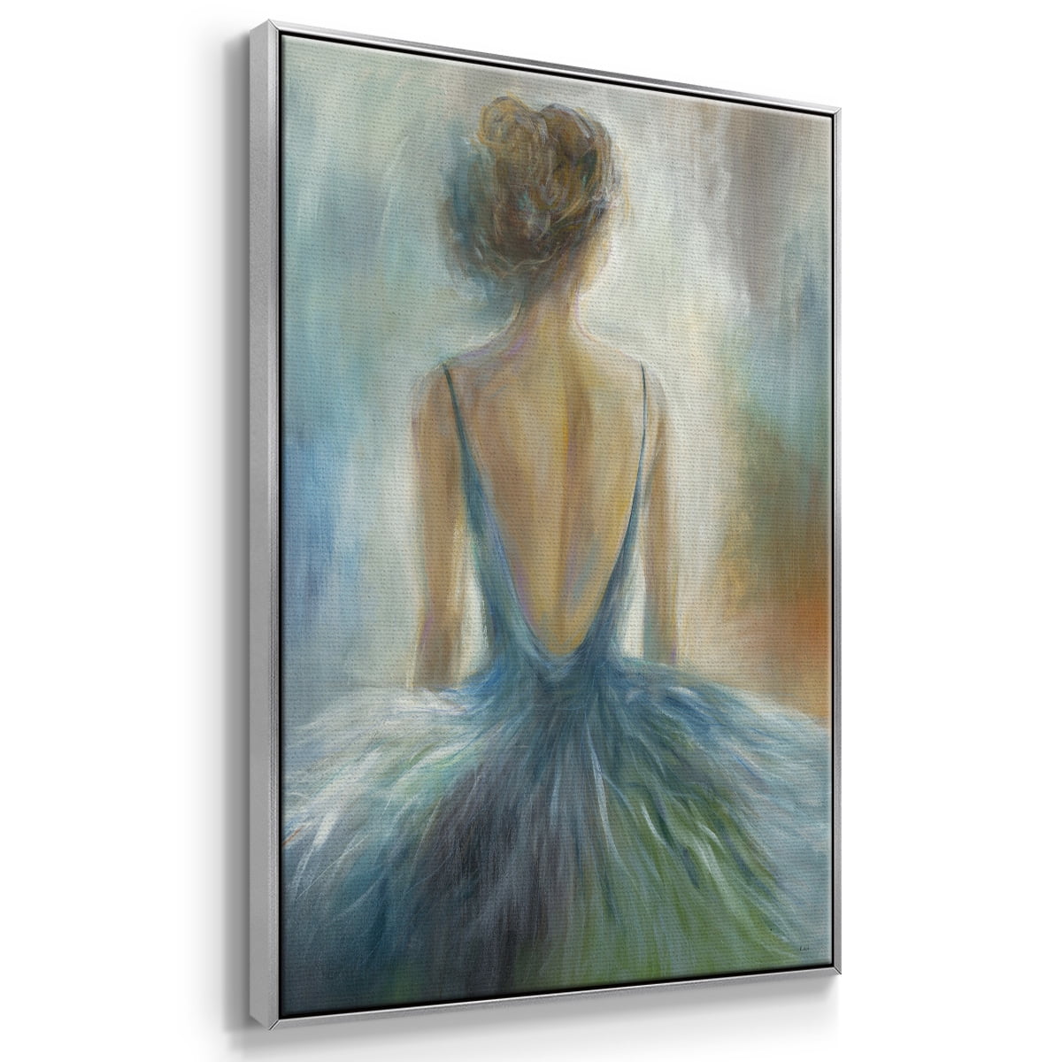 Lady in Blue Framed Premium Gallery Wrapped Canvas - Ready to Hang - 25 x 37 - Silver Floating Frame