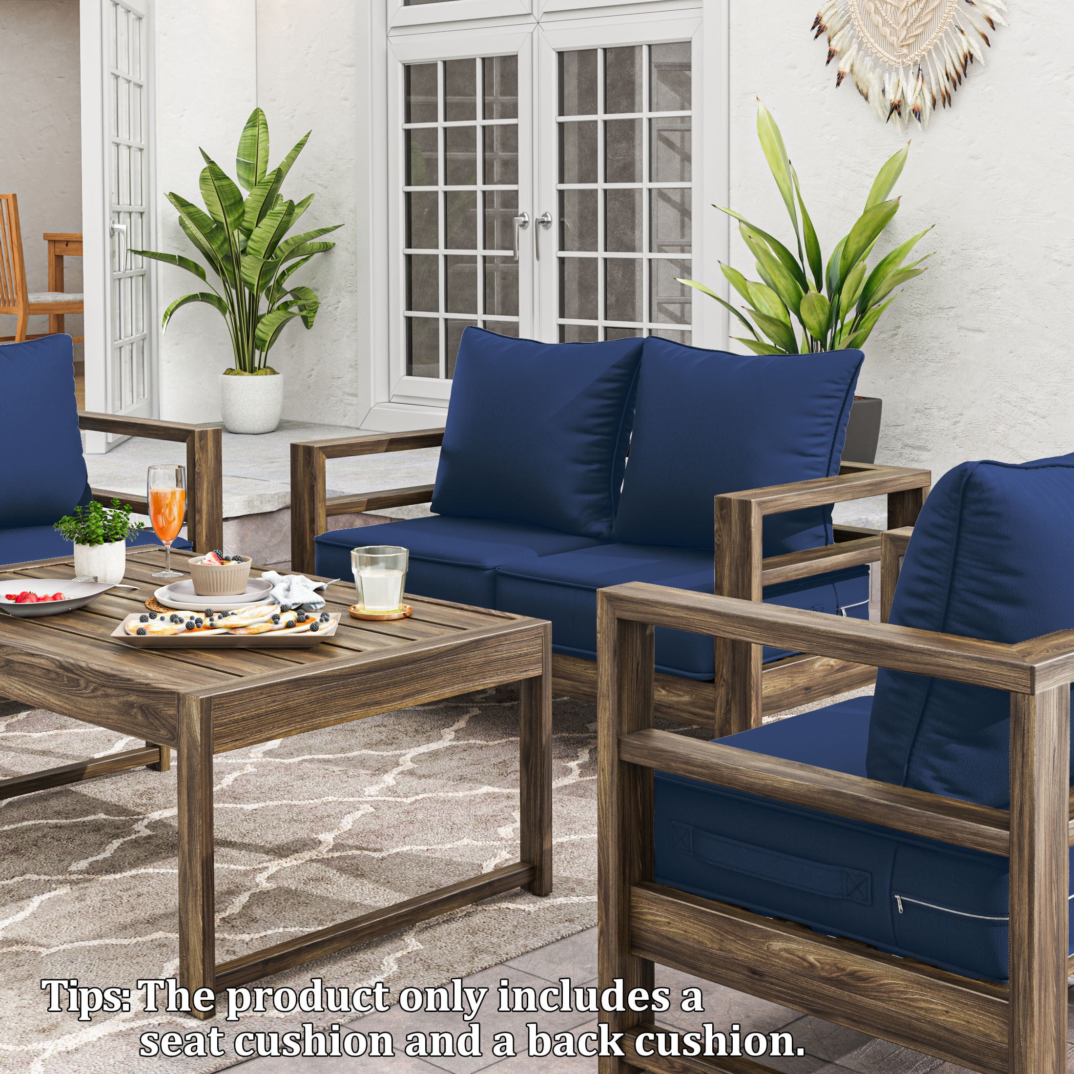 Kimunuk Outdoor Deep Seat Cushion Set for Patio Furniture, Splash-Proof & Fade Resistant, 22" L X 22" W X 4" H, Blue