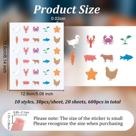 600Pcs/20 Sheets Wedding Meal Choice Stickers for Place Cards 0.8 Inch Carrot Chicken Cow Fish Food Choice Sticker Wedding Meal Indicator Stickers Place Card Menu Sticker for Party Supplies
