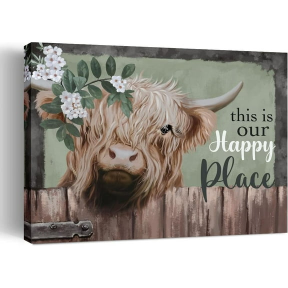 WFSposter Farmhouse Highland Cow Wall Art Bathroom Wall Decor Retro Rustic Funny Animal Canvas Print Vintage Picture Painting for Bedroom Decoration