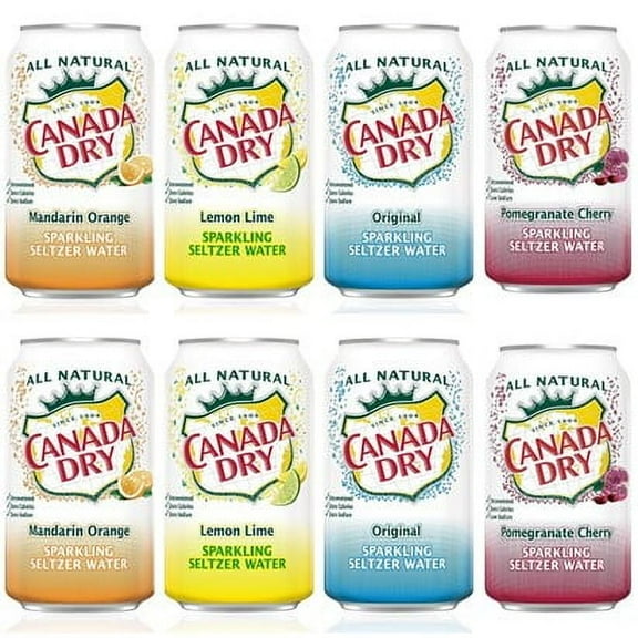 Canada Dry Flavored Sparkling Seltzer Water Variety Pack 4 Flavor 12oz 8 Pack: 2 Mandarin Orange, 2 Lemon Lime, 2 Original, 2 Pomegranate Cherry