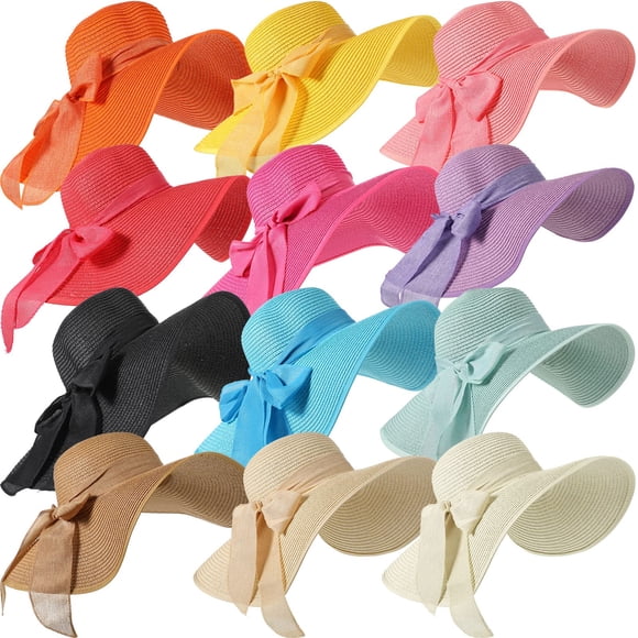 Sombrero de paja Tigeen Floppy para mujer, 12 unidades, multicolor