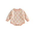 thumbnail image 1 of Sedceaty Newborn Baby Knitted Romper, Warm Long Sleeve Round Neck Checkerboard Print Bodysuit, 1 of 8