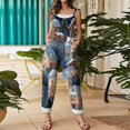 thumbnail image 5 of Women's Vintage Cotton Linen Overalls with Christmas Print - Casual Loose Jumpsuit with Shoulder Straps & Pockets, Dark Blue, Size L, 5 of 5