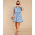 thumbnail image 5 of Vestido vaquero azul de manga corta para mujer, minicamisa con botones, ropa de verano, 5 of 5