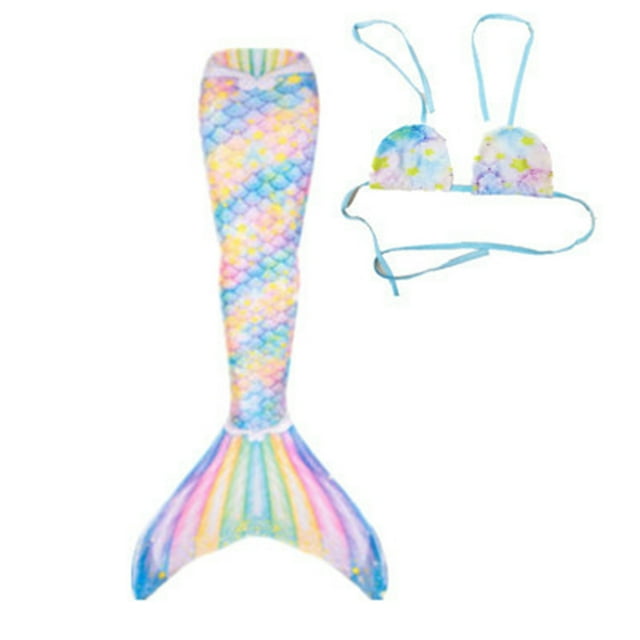 Kids Girls Summer Bathing Beach Suits 3 Pieces Adjustable Straps Tail Swimwear Pool Comfortable Fabric Outfit Spring Swimsuits For Kid 4-5T