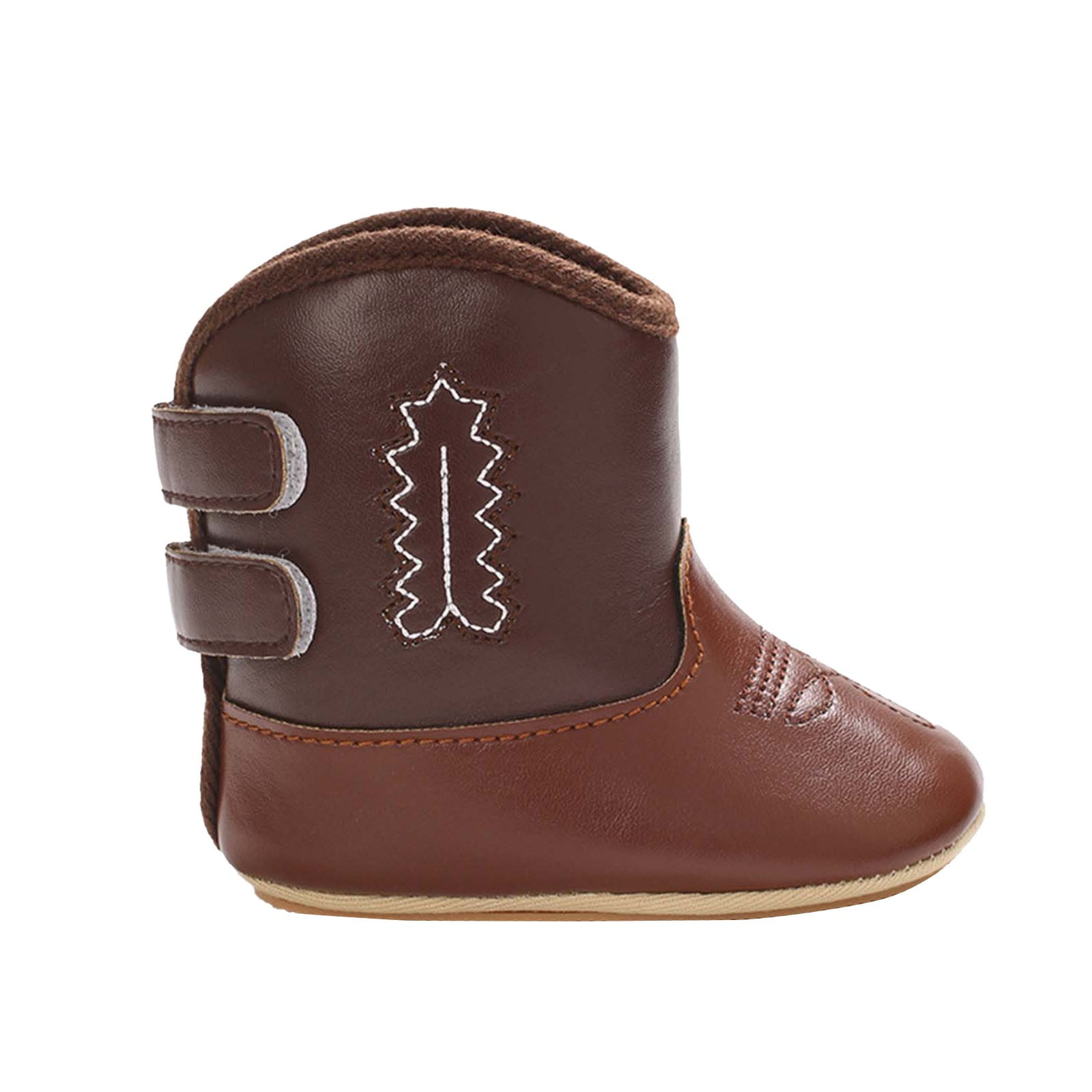 Povozer Western Boots Cowboy Bootie Soft Sole Non-Slip Crib Shoes for Baby(Coffee,12-18M)
