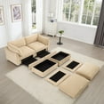 thumbnail image 2 of 2-Seater Sofa with Ottoman & Storage – Chenille Fabric Loveseat with 2 Movable Footrests & Pull-Out Drawers Under Each Seat, Modern Crescent Design for Small Spaces, 2 of 19