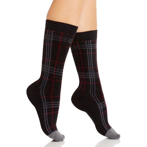 Hue HUE Women’s Plaid Crew Socks (Black Plaid)