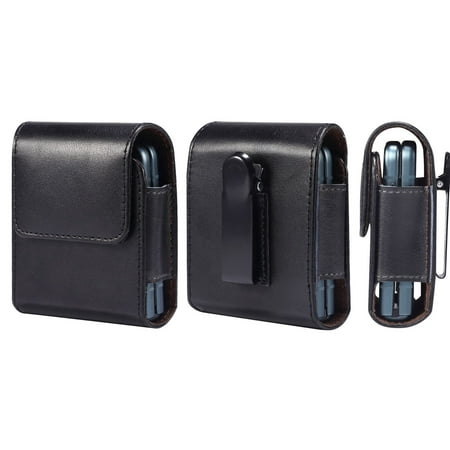 Dteck Premium Leather Cell Phone Belt Holster for Samsung Galaxy Z Flip 4, Z Flip3 5G, Z Flip 2,Mens Holster Phone Pouch Holder Case,Cell Holster Pouch Case, Black