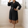 thumbnail image 2 of AURA Womens Pleated A Line Midi Dress Suit Collar Puff Nine Point Sleeves High Waist Sizes S 5XL, 2 of 6