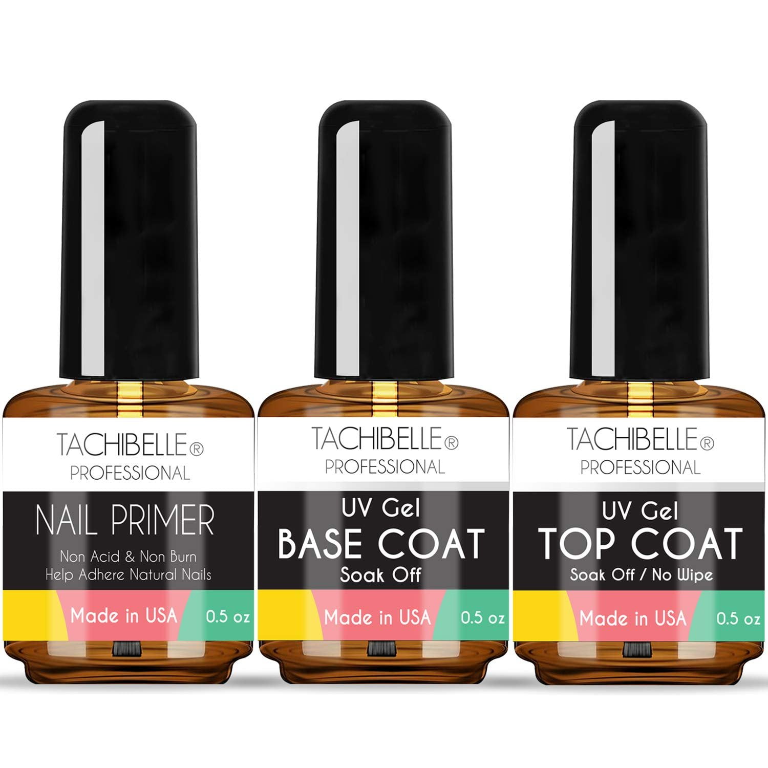 Tachibelle Professional Gel Nail Polish Primer, No Wipe Top, Base Coat