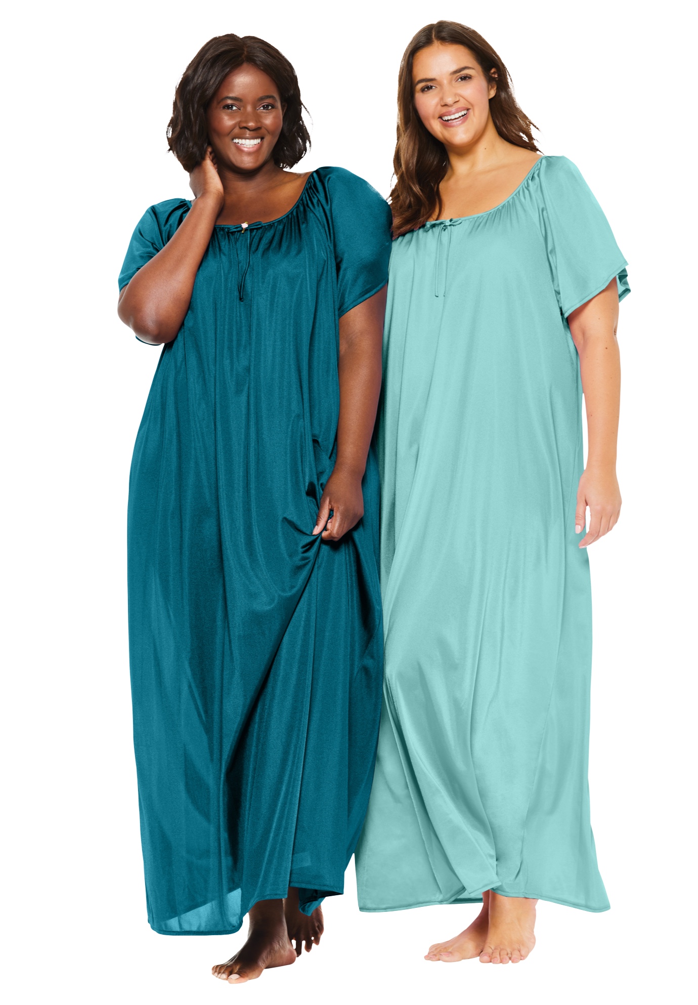 Women's Plus Size Long Silky Nightgown – Lace-Trim Gown, 3X Black (52" Length) - View #4